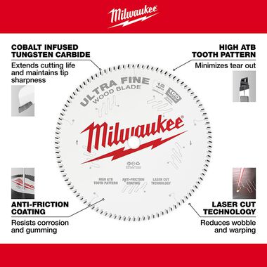 Milwaukee 12 in. 100T Ultra Fine Finish Circular Saw Blade, large image number 3