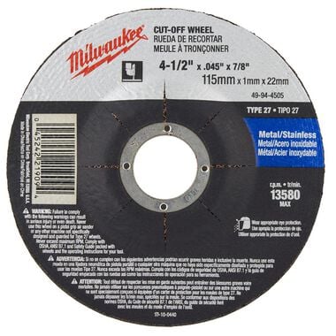 Milwaukee 4-1/2 in. x .045 in. x 7/8 in. Cut-Off Wheel (Type 27), large image number 6
