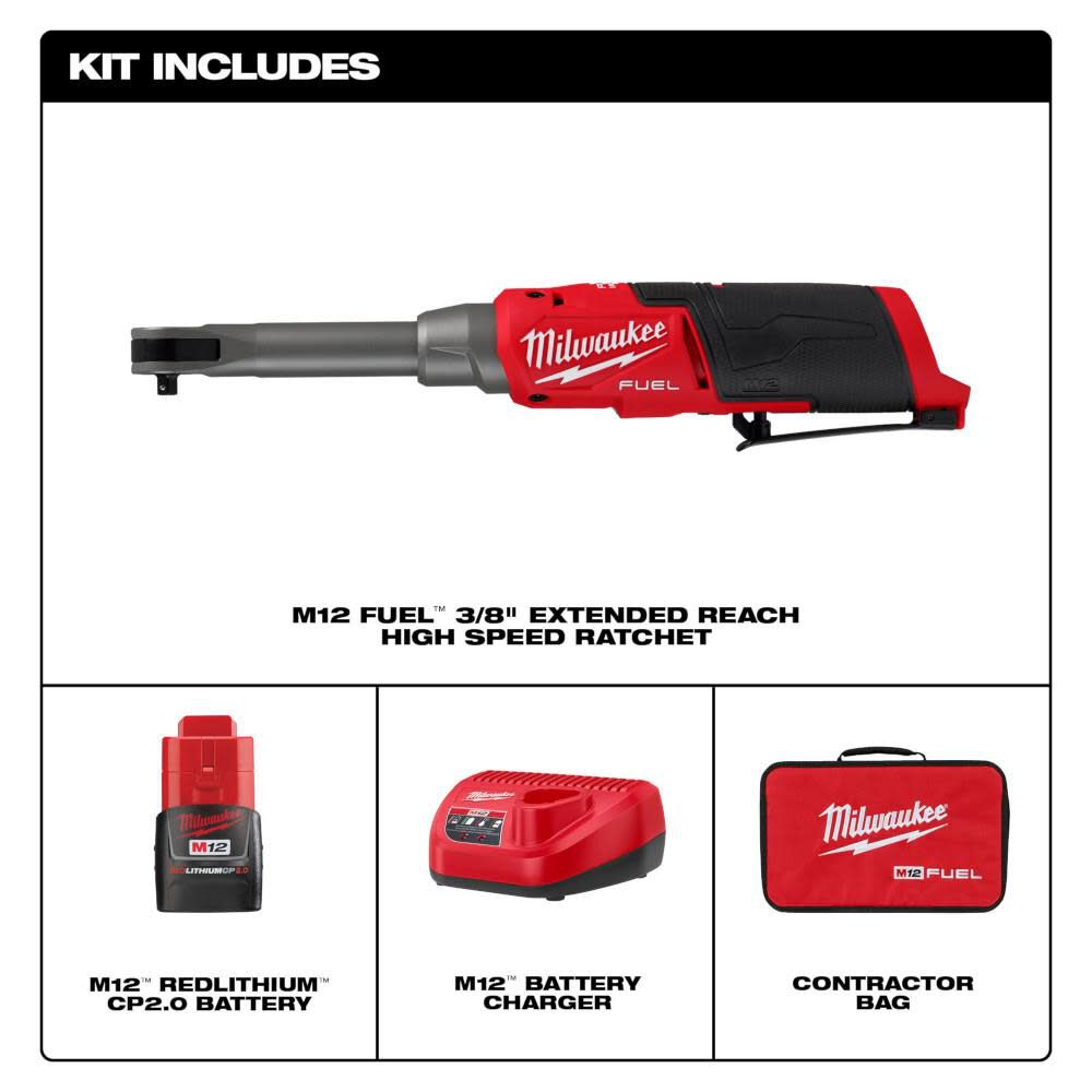 Milwaukee M12 FUEL 3/8inch Extended Reach High Speed Ratchet Kit, large image number 2