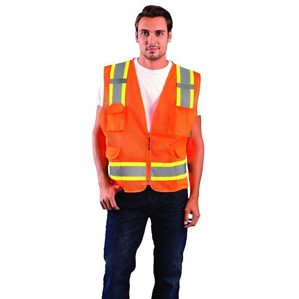 Occunomix Surveyor Safety Vest Orange Class 2 High Visibility Two-Tone Mesh Medium, large image number 3