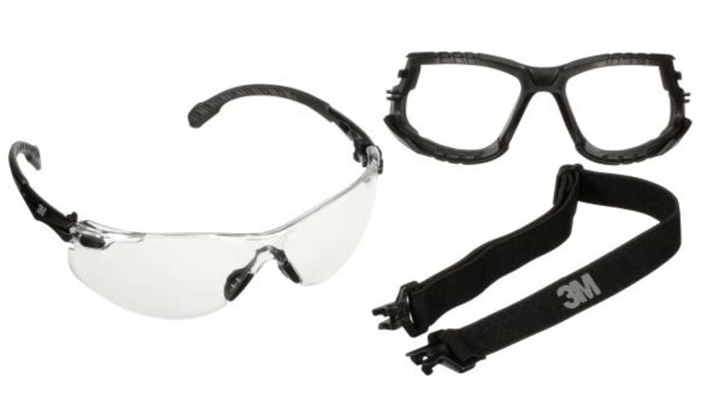 3M Solus 1000 Series Black Temples Scotchgard Clear Anti-Fog/Anti- Scratch Safety Glasses Kit with Foam/Strap – S1501SGAF-KT