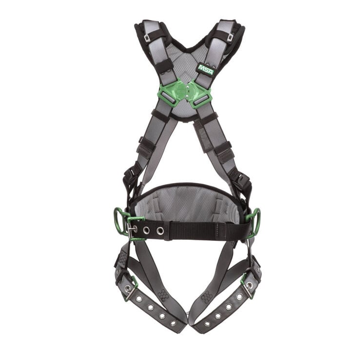 MSA Safety Works V-FIT Construction Harness, Back & Hip D-Rings, Tongue Buckle Leg Straps, Shoulder Padding, XL