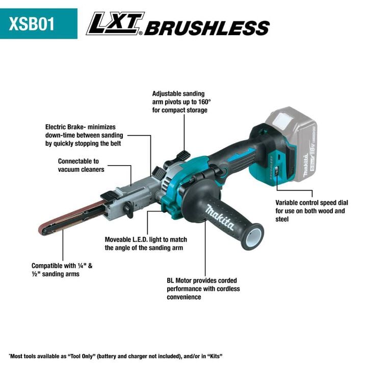 Makita 18V LXT 3/8 Inch x 21 Inch Detail Belt Sander (Bare Tool), large image number 1