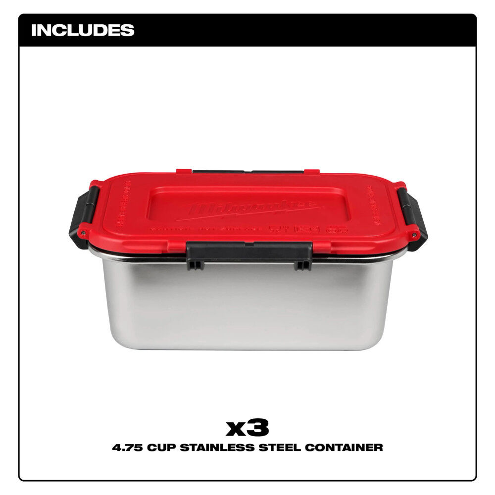 Milwaukee M18 Jobsite Lunch Warmer (Bare Tool) with PACKOUT Compatibility, REDLITHIUM HIGH OUTPUT XC5 Battery and 3 Stainless Steel Container Bundle, large image number 17