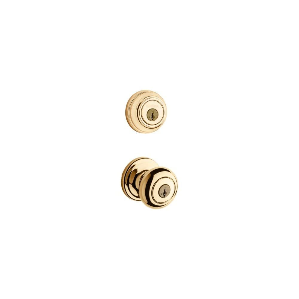 Kwikset Polished Brass Juno Door Knob & Single Cylinder Deadbolt Set – 99910-032
