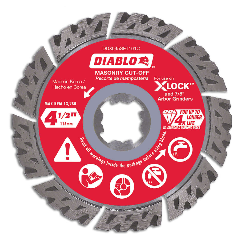 Diablo Tools X-LOCK 4 1/2 Inch Segmented Turbo Rim Diamond Cut-Off Disc for Masonry – DDX045SET101C