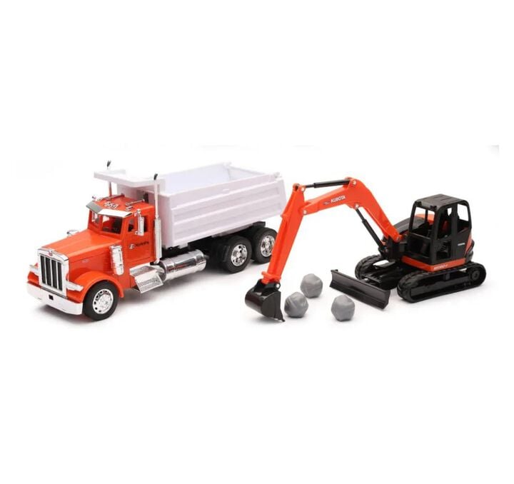 Kubota KX080-4 1:32 Scale Miniature Toy Excavator Set with Truck, large image number 1
