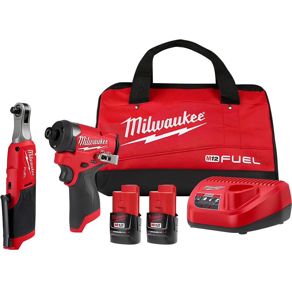 Milwaukee M12 FUEL 1/4 Inch Hex Impact Driver Kit with 3/8 Inch High Speed Ratchet, large image number 1