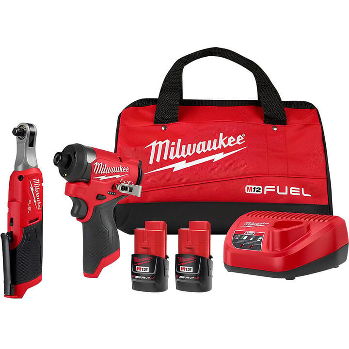 Milwaukee M12 FUEL 1/4 Inch Hex Impact Driver Kit with 3/8 Inch High Speed Ratchet, large image number 0