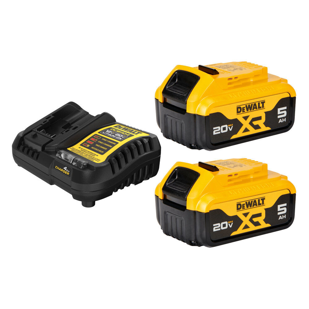 DEWALT 20V MAX XR Starter Kit 5.0Ah Battery 2 Pack with Charger and Bag – DCB205-2CK