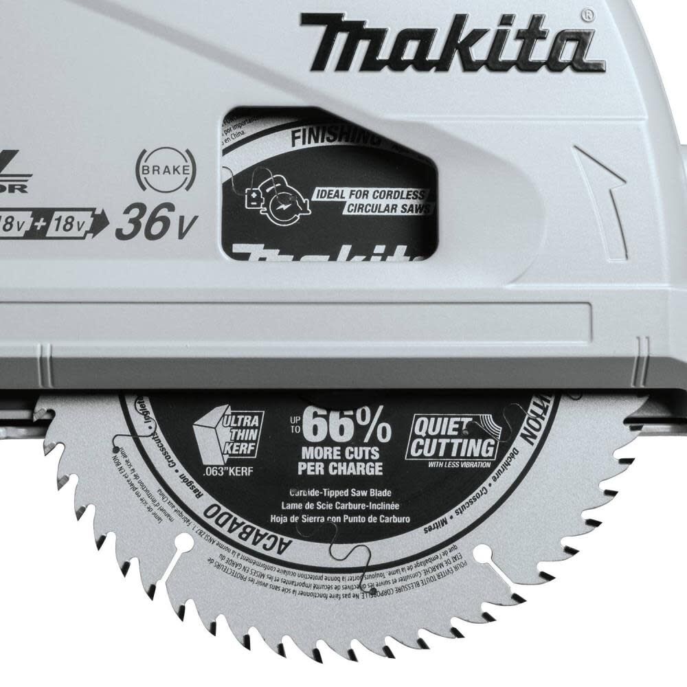 Makita 18V X2 LXT Lithium-Ion (36V) Brushless 6-1/2 Inch Plunge Circular Saw, 55 Inch Guide Rail, & 4 Ah Battery and Charger Starter Pack Bundle, large image number 16