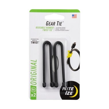 Nite Ize Gear Tie Reusable Rubber Twist Tie 6in 2pk Black