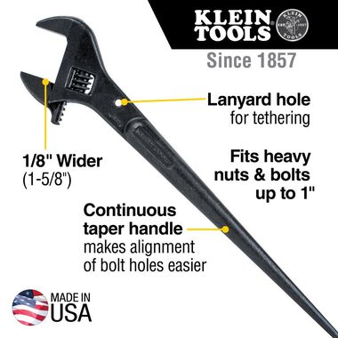 Klein Tools 16in Adj.-Head Construction Wrench, large image number 1