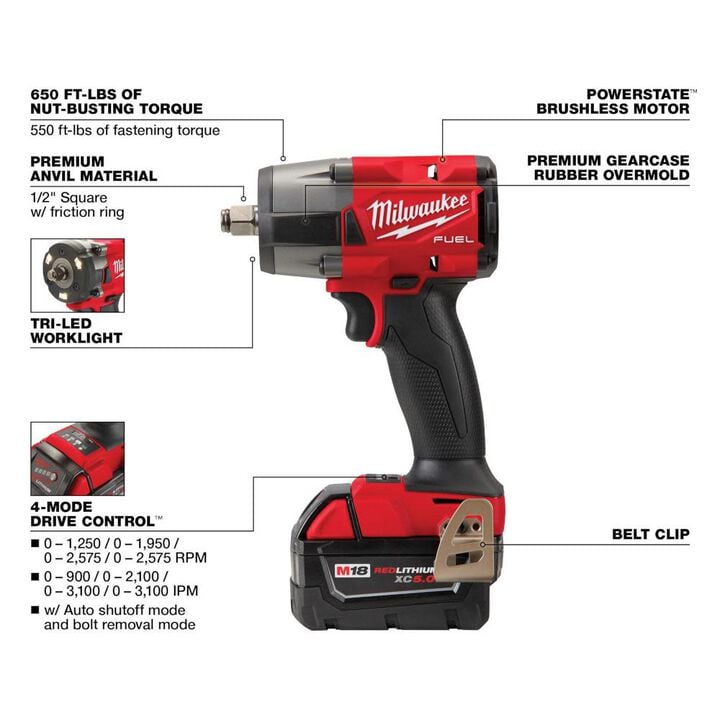 Milwaukee M18 FUEL 1/2inch Mid Torque Impact Wrench with Friction Ring Kit, large image number 3