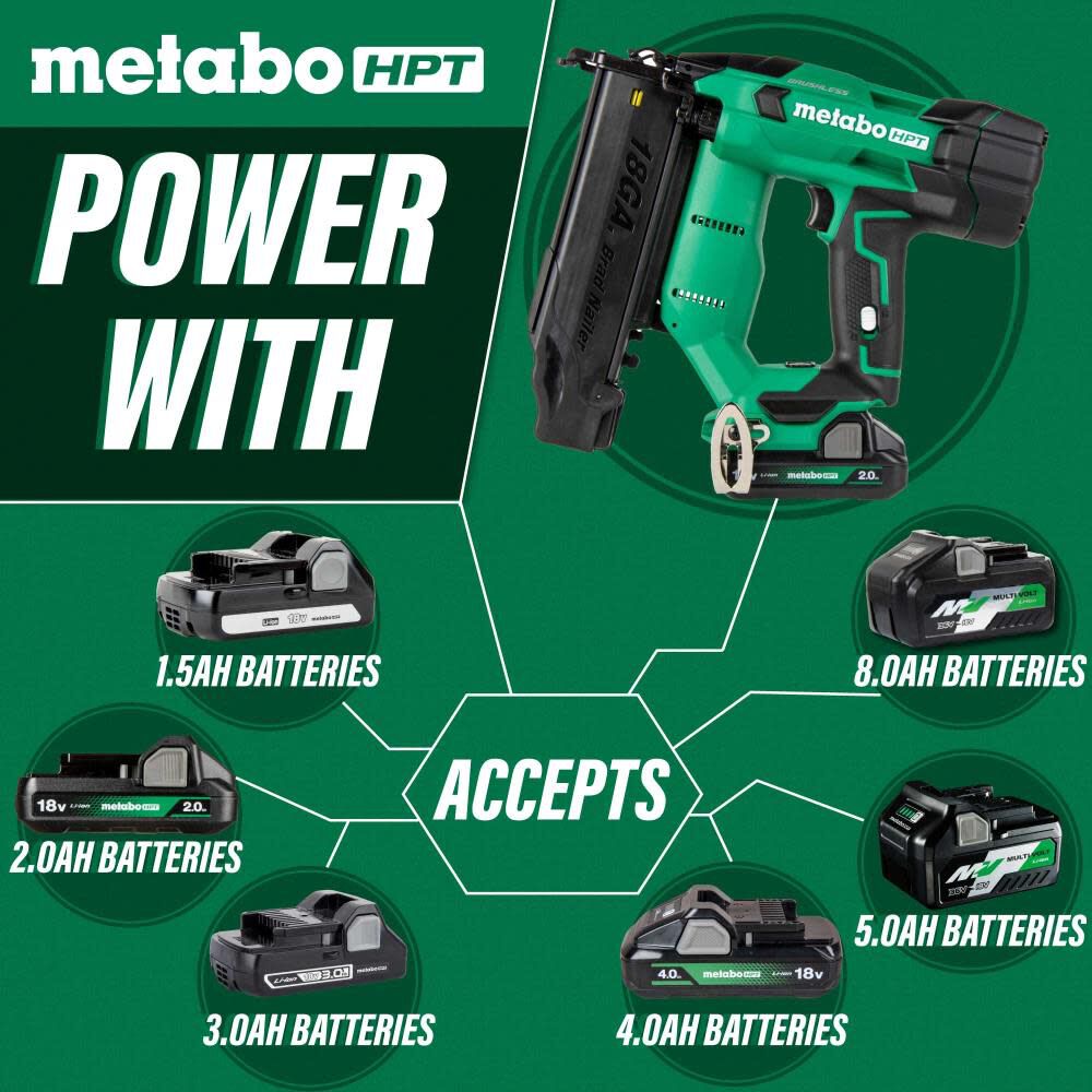 Metabo Hpt 18V Brad Nailer Compact 18 Gauge Cordless Kit 2Ah