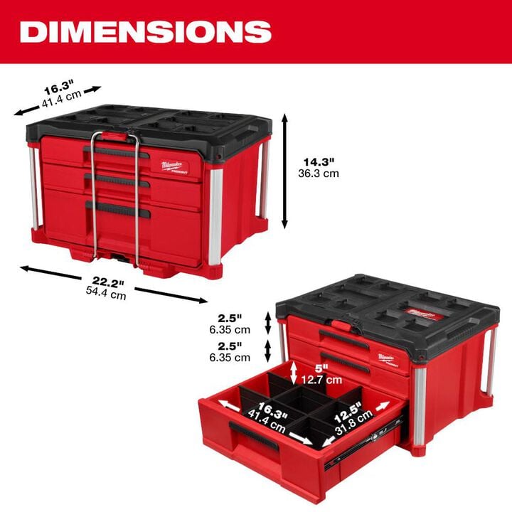 Milwaukee PACKOUT Multi-Depth 3-Drawer Tool Box, large image number 2