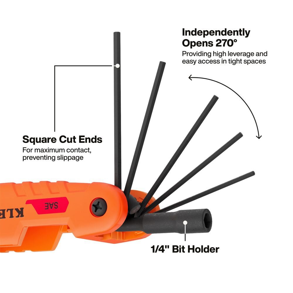Klein Tools Extended Reach Impact Folding Hex Key Set SAE 12 Pieces, large image number 6