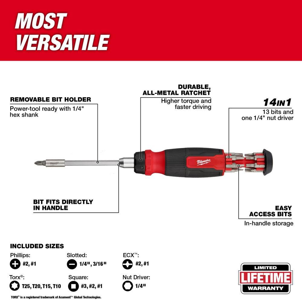 Milwaukee 14-in-1 Ratcheting Multi-Bit Screwdriver, large image number 4