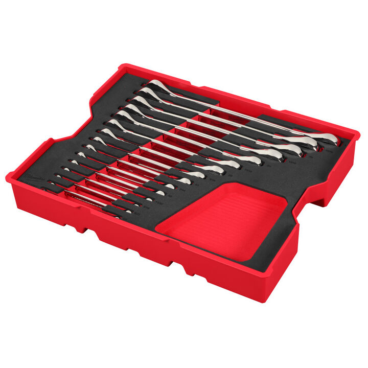 Milwaukee SAE Ratcheting Combination Wrench Set with Tray for PACKOUT Drawers, 15 Pieces