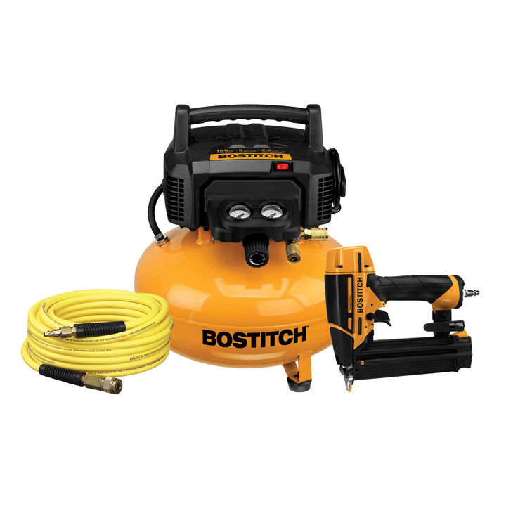 Bostitch 6 Gallon 150 PSI Electric Pancake Air Compressor with 150 PSI 18 Gauge SmartPoint Brad Nailer Kit