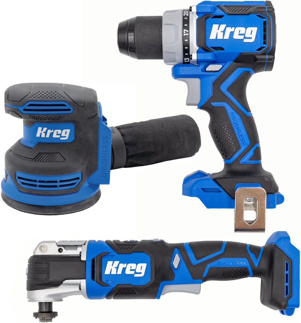 Kreg 20V Ionic Drive 1/2 Inch Compact Drill Oscillating Multi-Tool & 5 Inch Random Orbit Sander (Bare Tool) Bundle – ATB000011546