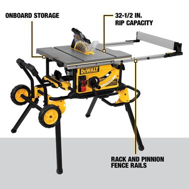 DEWALT 10 Inch Corded Jobsite Table Saw with Rolling Stand & Cordless Drill/Driver Combo Kit Bundle, large image number 1
