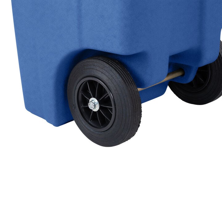 Toter 32 Gallon Blue Trash Can with Quiet Wheels and Attached Black Lid, large image number 7