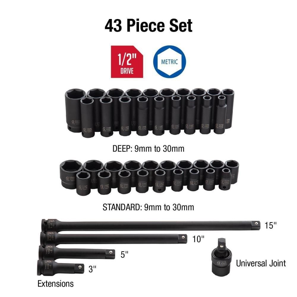 Sunex 43 pc. 1/2 In. Drive Master Metric Impact Socket Set, large image number 2