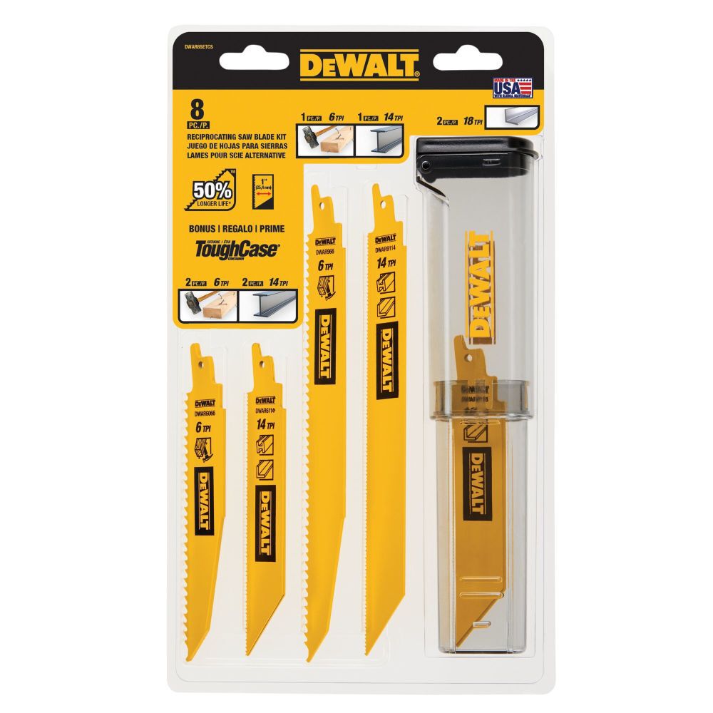 DEWALT Bi-Metal Wood & Metal Cutting Demolition Reciprocating Blade Set with Case 8 Pieces, large image number 2