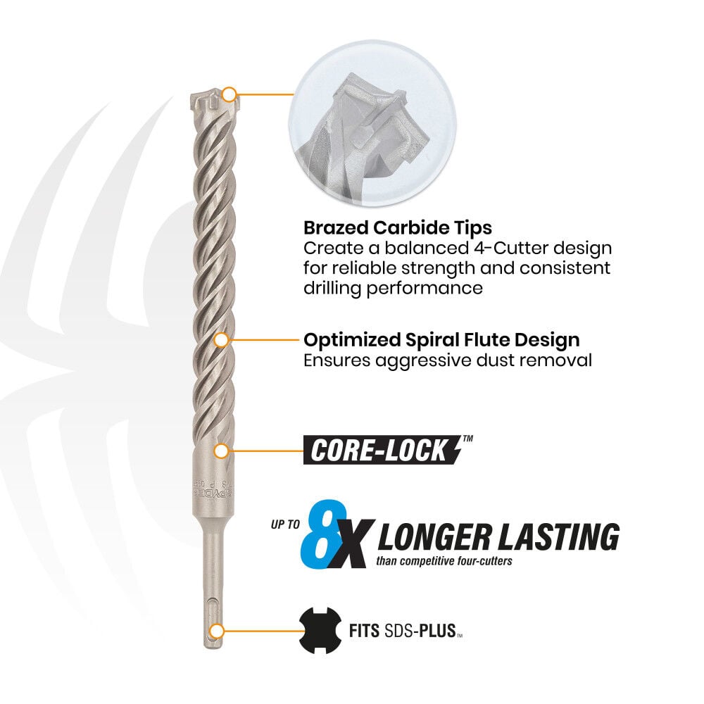 Spyder 7/8 Inch x 10 Inch SDS-Plus 4-Cutter Carbide-Tip Hammer Drill Bit, large image number 3