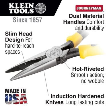 Klein Tools 6-3/4 In. Journeyman Side Cutting Long Nose Pliers, large image number 1