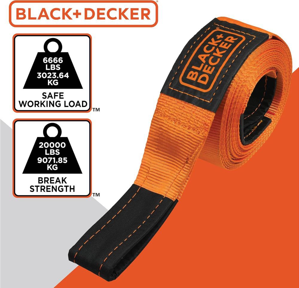 Black and Decker 4 Inch x 30 Ft Heavy Duty Recovery Strap 20000 LB Break Strength, large image number 4