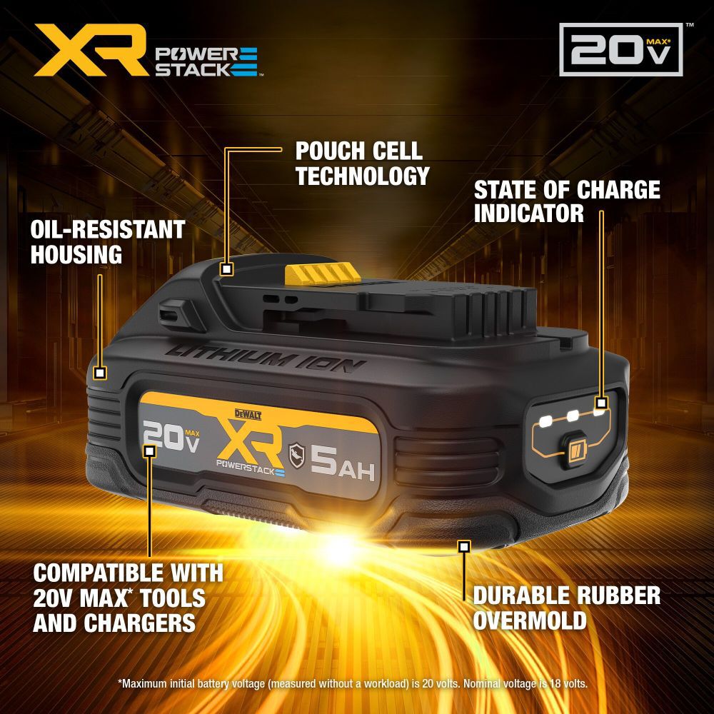 DEWALT 20V MAX XR POWERSTACK 20V 5Ah Oil Resistant Lithium Ion Power Tool Battery Pack with Fuel Indicator, large image number 2