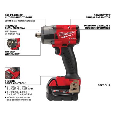 Milwaukee M18 FUEL 1/2inch Mid Torque Impact Wrench with Friction Ring Kit, large image number 3