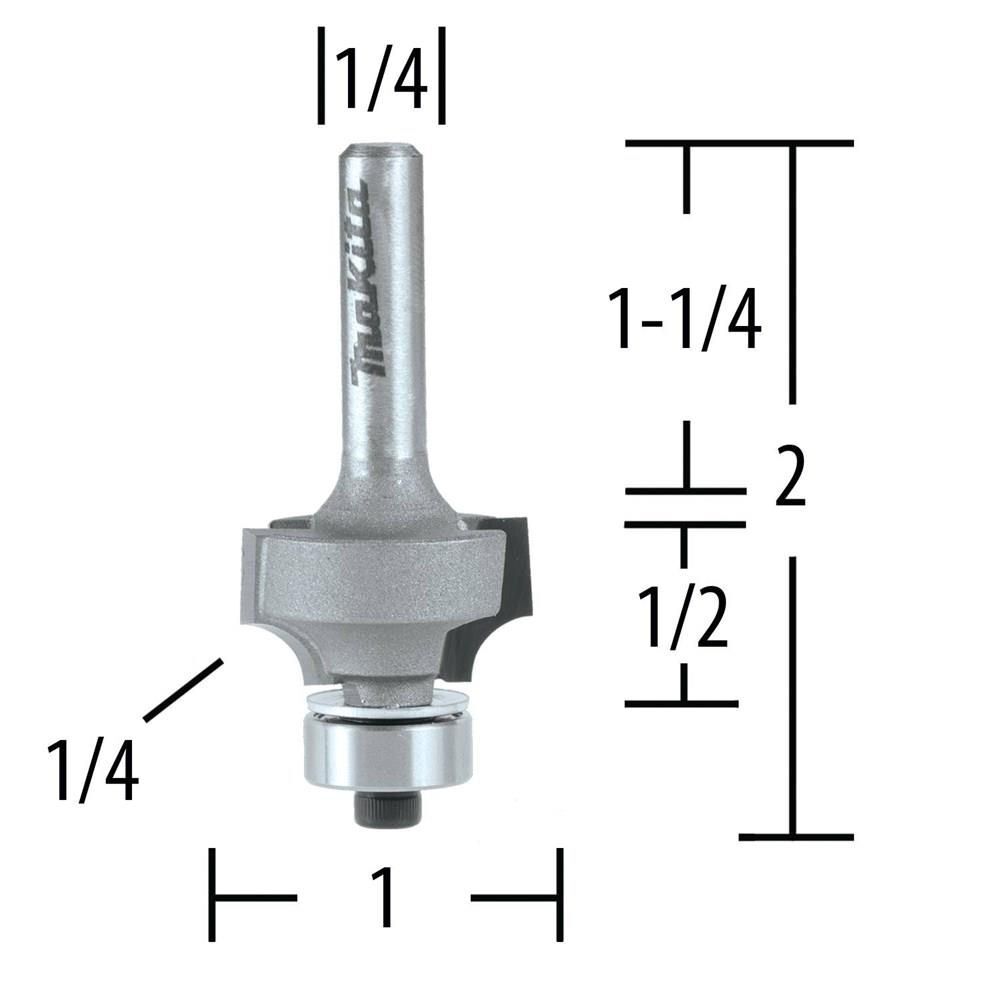 Makita 1/4 Inch Carbide-Tipped Corner Round, 2 Flute Router Bit with 1/4 Inch Shank, large image number 2