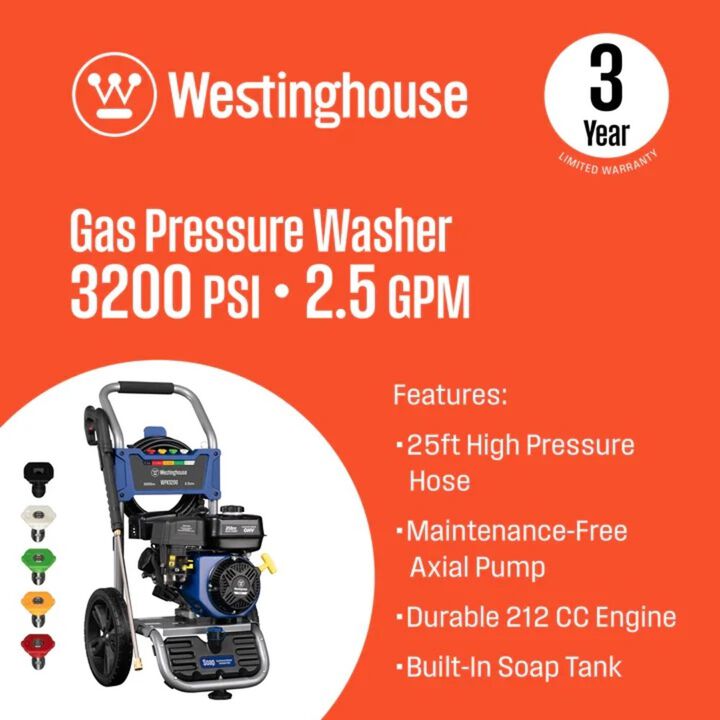 Westinghouse Outdoor Power 3200 PSI 2.5 GPM Gas Powered Cold Water Pressure Washer with 5 Quick Connect Spray Nozzles, large image number 13