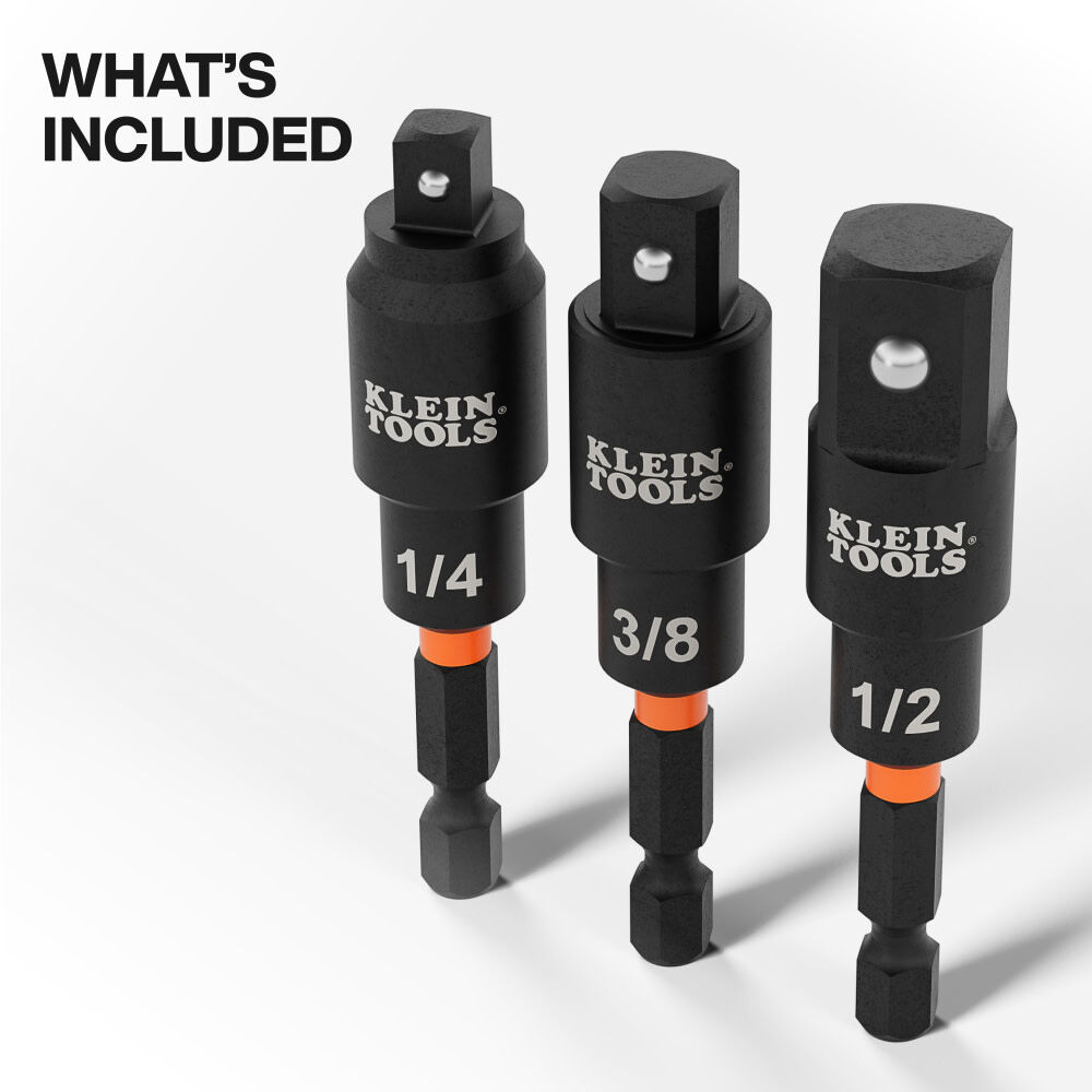 Klein Tools Swivel Impact Driver Socket Adapter Set, 3 Pieces, large image number 2