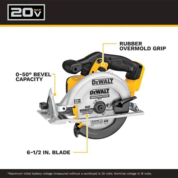 DEWALT 20V MAX 6-1/2 Inch Circular Saw & 20V MAX XR POWERSTACK Compact 1.7Ah Battery Bundle, large image number 4