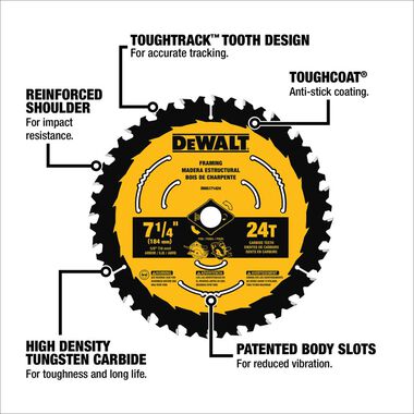 DEWALT 7-1/4-in 24T Saw Blade with ToughTrack tooth design, large image number 1