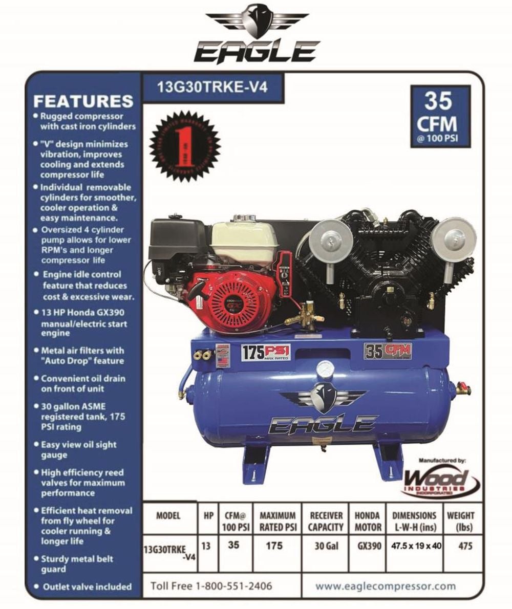 Eagle Compressor 30 Gallon Air Compressor Truck Mount, large image number 2