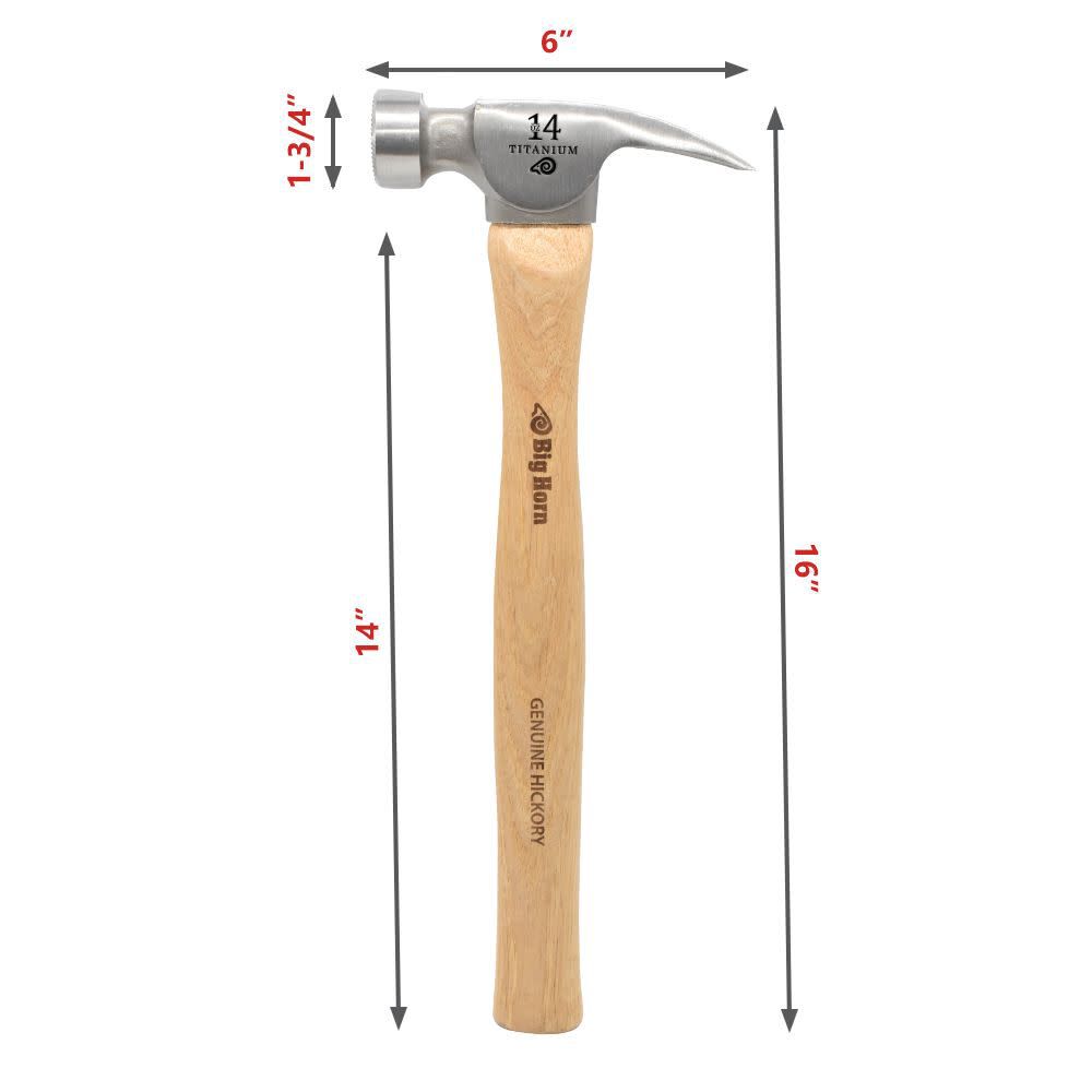 Big Horn 14 Oz Tiger Titanium Hammer with Straight Hickory Handle, large image number 6