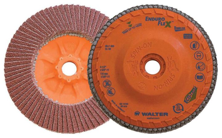 Walter 4-1/2 Inch Enduro Flex Stainless Flap Disc, 60 Grit, 5/8 Inch-11 Inch Arbor, 10 Pack