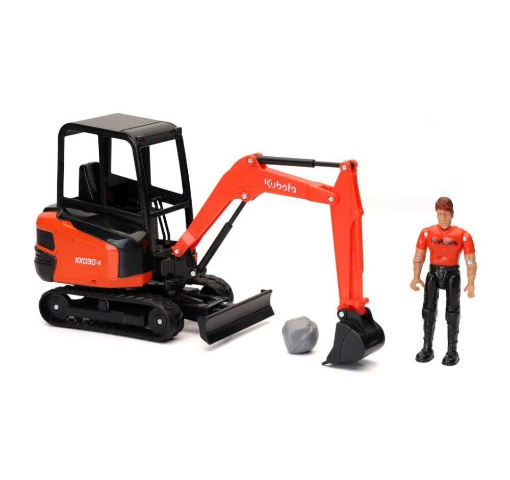 Kubota KX030-4 1:18 Scale Miniature Toy Excavator with Rock & Figurine – 77700-13811
