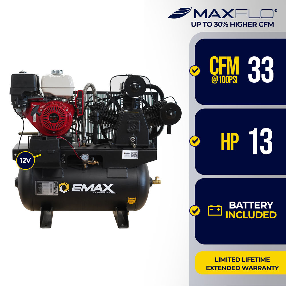 EMAX 26 CFM 30 Gallon Horizontal Air Compressor with 13HP Honda Gas Engine, large image number 2