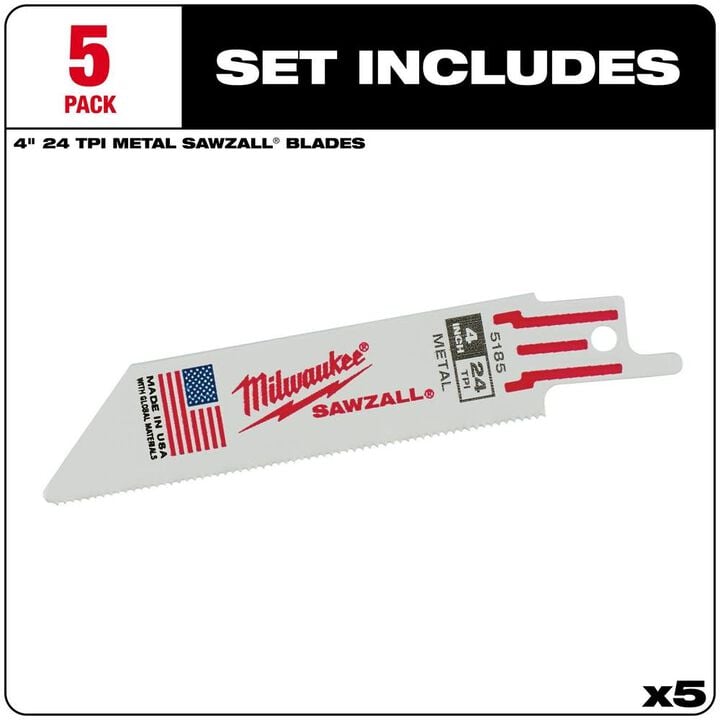 Milwaukee 4 in. 24TPI SAWZALL Blade 5PK, large image number 1