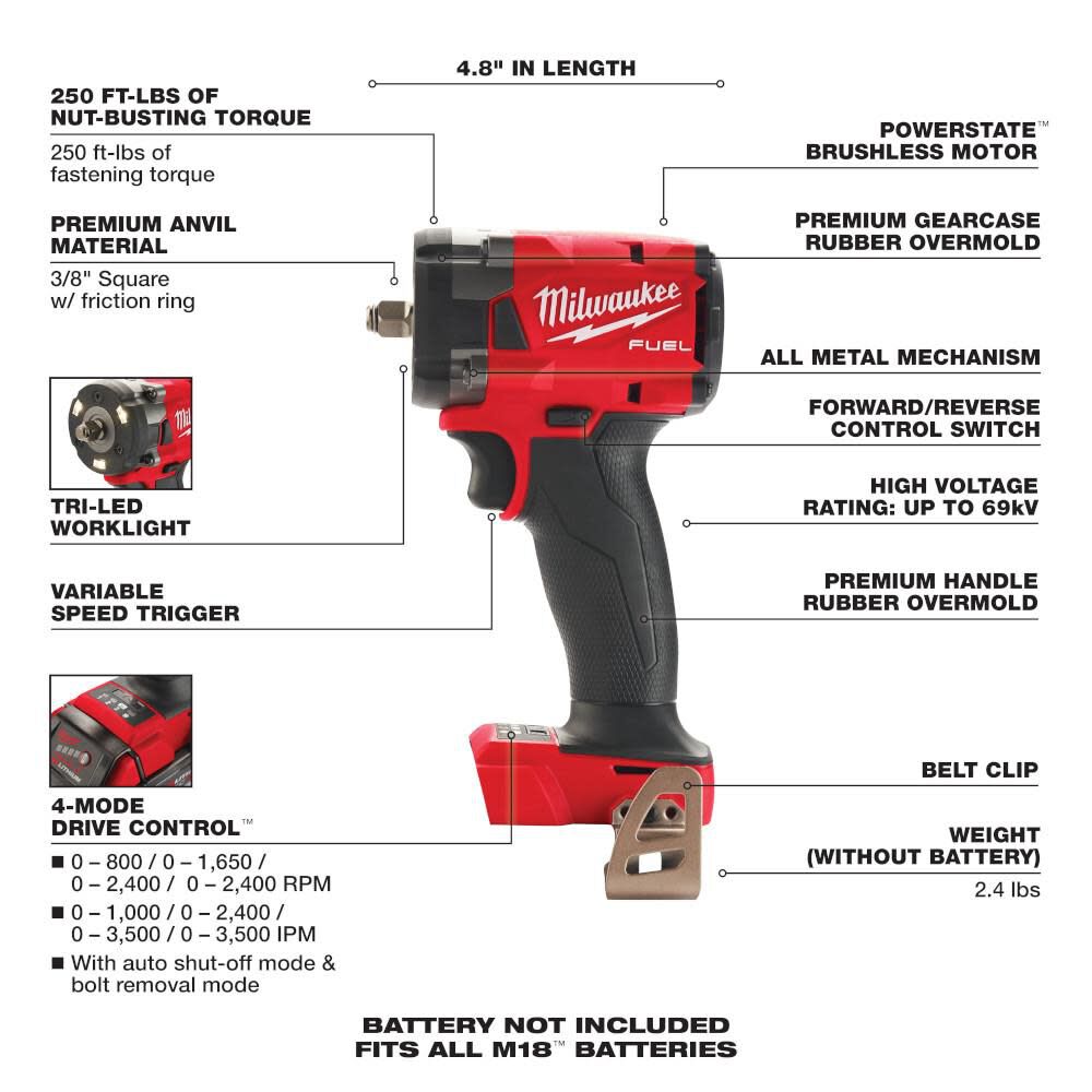 Milwaukee M18 FUEL 3/8 Compact Impact Wrench with Friction Ring