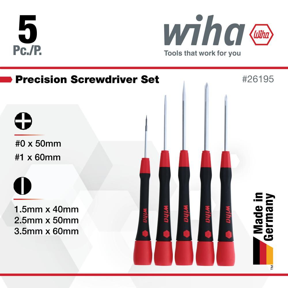 Wiha PicoFinish Slotted & Phillips Precision Screwdriver Set 5pc, large image number 2