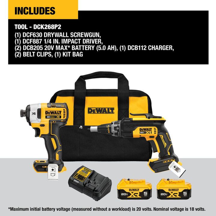 DEWALT 20V MAX XR Drywall Screwgun & Impact Driver Combo Kit, large image number 2