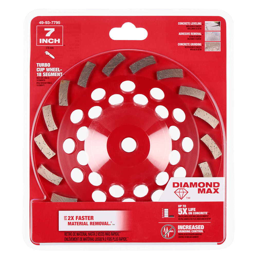 Milwaukee DIAMOND MAX 7 Inch Single Row Segmented Turbo Rim Diamond Cup Wheel for Concrete Grinding (18 Segments), large image number 6
