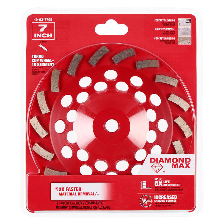 Milwaukee DIAMOND MAX 7 Inch Single Row Segmented Turbo Rim Diamond Cup Wheel for Concrete Grinding (18 Segments), large image number 5